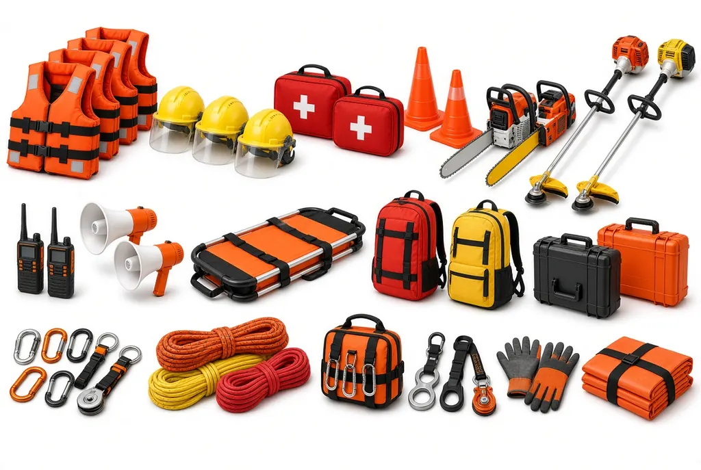 Emergency rescue equipment, spine board and first aid medical response supplies