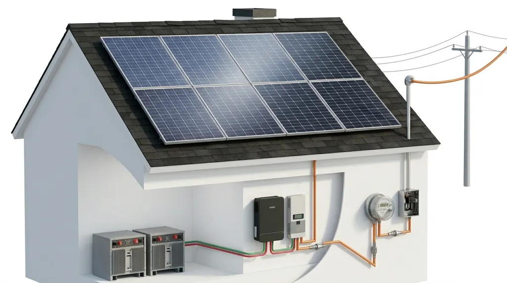 Modern rooftop solar PV panel installation under clear sky